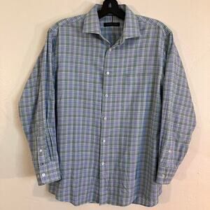 Tommy Hilfiger Blue Green‎ Plaid Gingham Regular Fit Dress Shirt